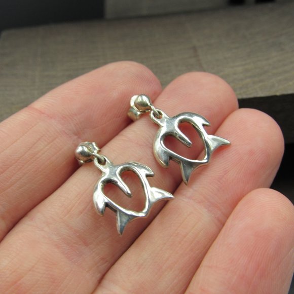 Sterling Turtle Rustic Animal Dangle Earrings - Picture 2 of 6